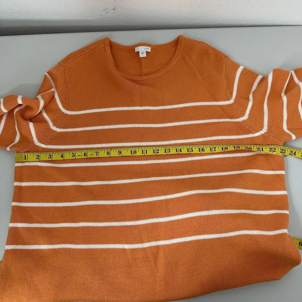 J Jill Sweater Womens XL Orange Striped Knit Boxy‎ Ties Casual Lagenlook Stretch